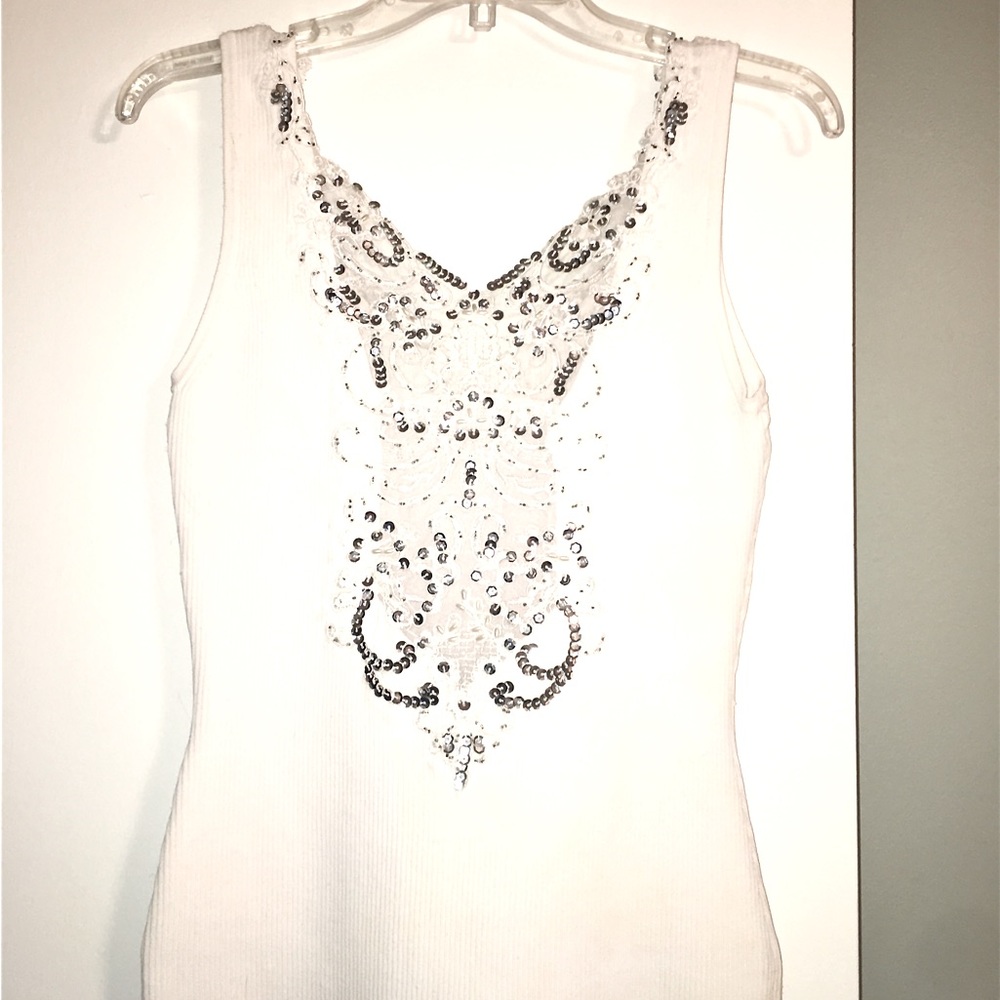 Brand New BOSTON PROPER Sequin & Rhinestone Embellished Tank Top SZ M